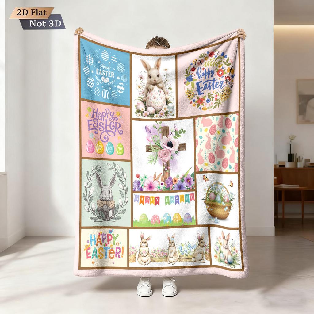 Easter Bunny Printed Cozy Fluffy Flannel Blanket for Home Living Sofa Chair Room Bedroom Decor for Family Birthday Gift