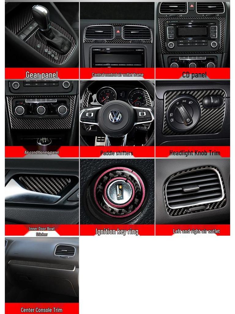 Interiér z uhlíkových vláken Středová konzole Rám řadicí páky & Lišta panelu AC CD pro VW Golf 6