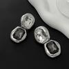 18K Silver Plated Two Tone Crystal Pendant Earrings, Stainless Steel Large Gemstone Declaration Earrings, Women's Modern Jewelry