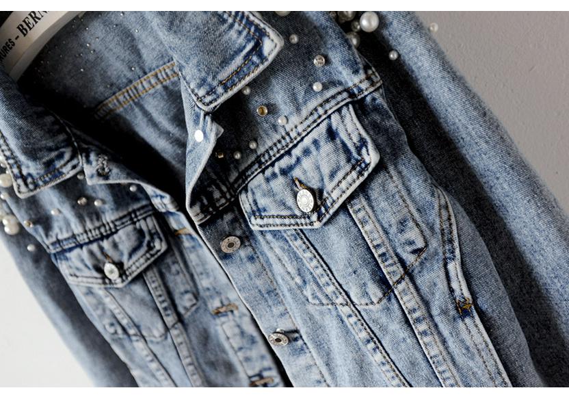 Giacca di Jeans Robusta con Perline per Donna - Capo di Moda Stile Europeo e Americano