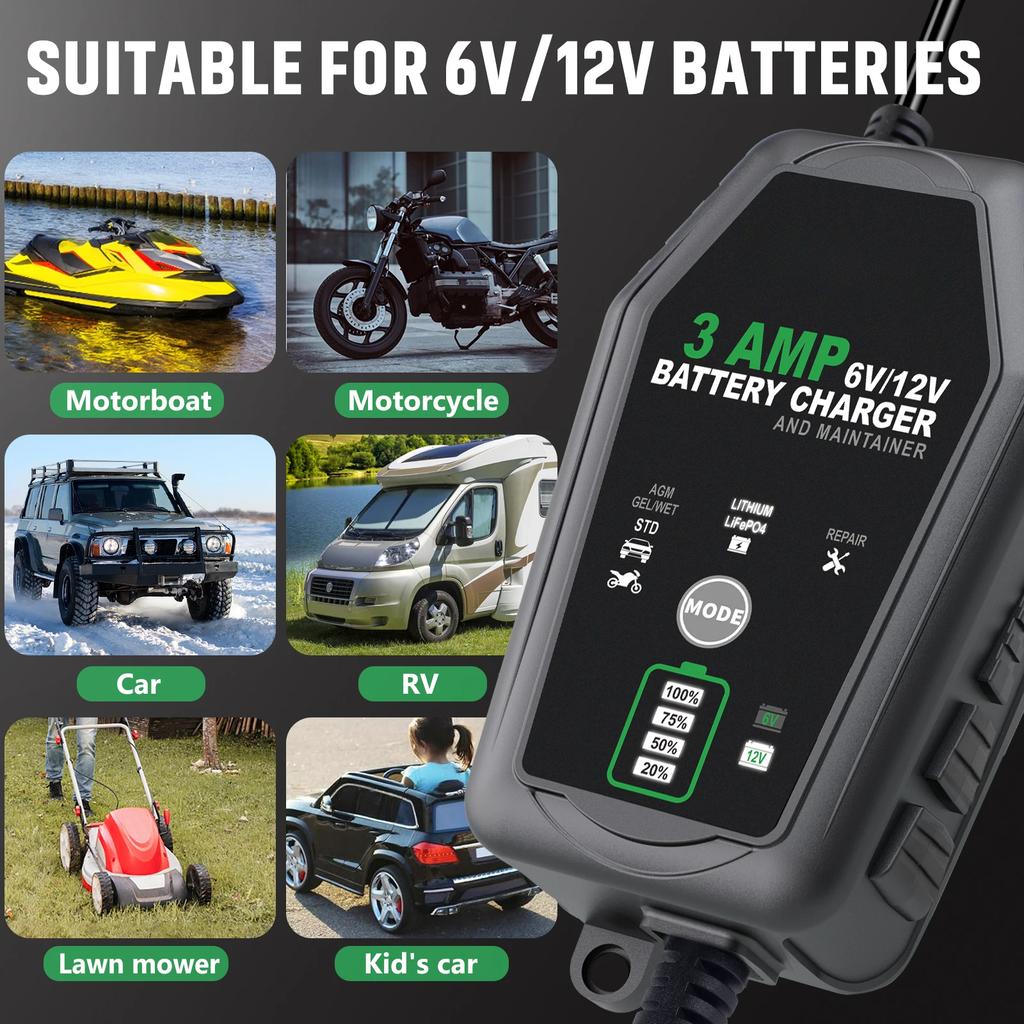 Încărcător Inteligent Baterie 6V 12V 3000mA Automat pentru Încărcare de Întreținere Litiu LiFePO4 Plumb-Acid AGM GEL Baterie Încărcător Auto Motocicletă
