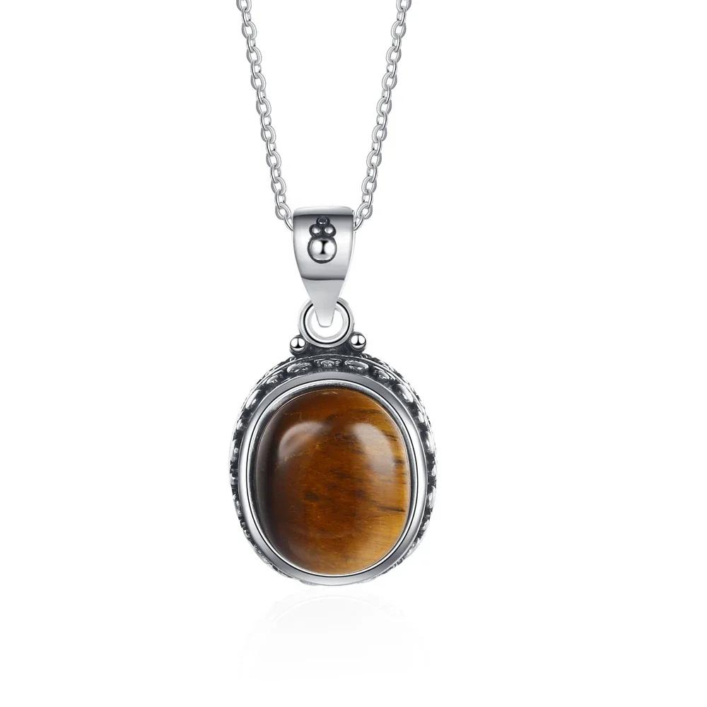 925 Silver Natural Rhodochrosite Pendants Necklace Tiger Eye Necklace Silver Pendants 925 With Chain For Women Men