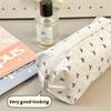 1pc Large Capacity Cosmetic Stationery Organizer Pouch Zipper Closure Bow Design Portable Pouch for School Office Travel Storage