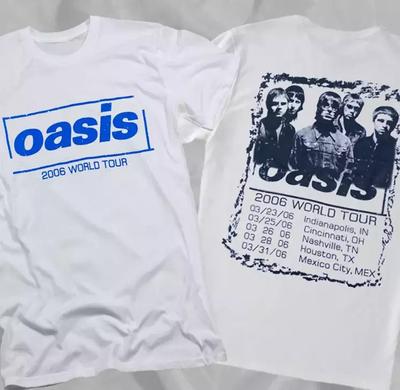 Oasis Band 2006 Welttournee Britpop Vintage Selten Weiß Doppelseitiges T-Shirt
