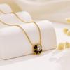 XIXI Waterproof 18K Gold Plated Four Leaf Clover Flower Zircon Pendant Women Stainless Steel Fashion Jewelry Necklaces