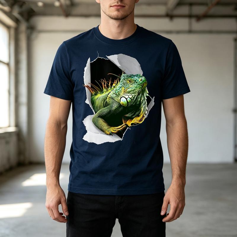 Iguana Rip Graphic T Shirt Lizard Reptile Breakthrough Print Unisexs 100 Cotton Crew Neck Top Oversized T Shirt Harajuku