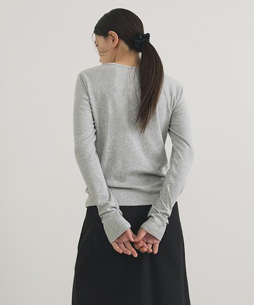 Lingseoul Ribbed Button Top-Gray