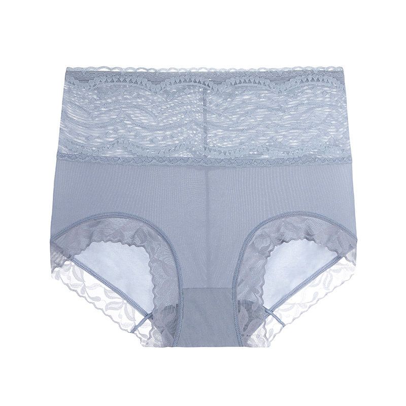 Women's Plus-Size High-Waisted Tummy Control Butt Lifting Ice Silk Seamless Pure Breathable Lace Triangle Panties