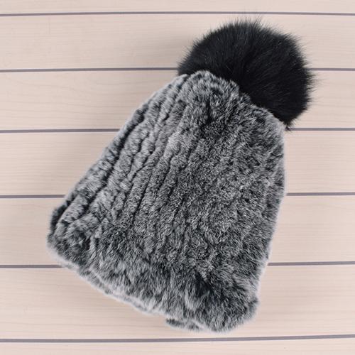 Winter Fur Hats for Ladys Women's Rex Rabbit Fur Caps Beanies Solid Elastic Winter Fashion Accessories Fox Fur Pompom Hat