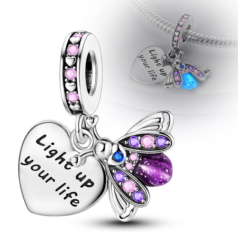 Copper Glow-In-The-Dark Firefly Bee Charm Pendant Fit Original Charms Bracelet Beads For Women Diy Fine Jewelry Gifts