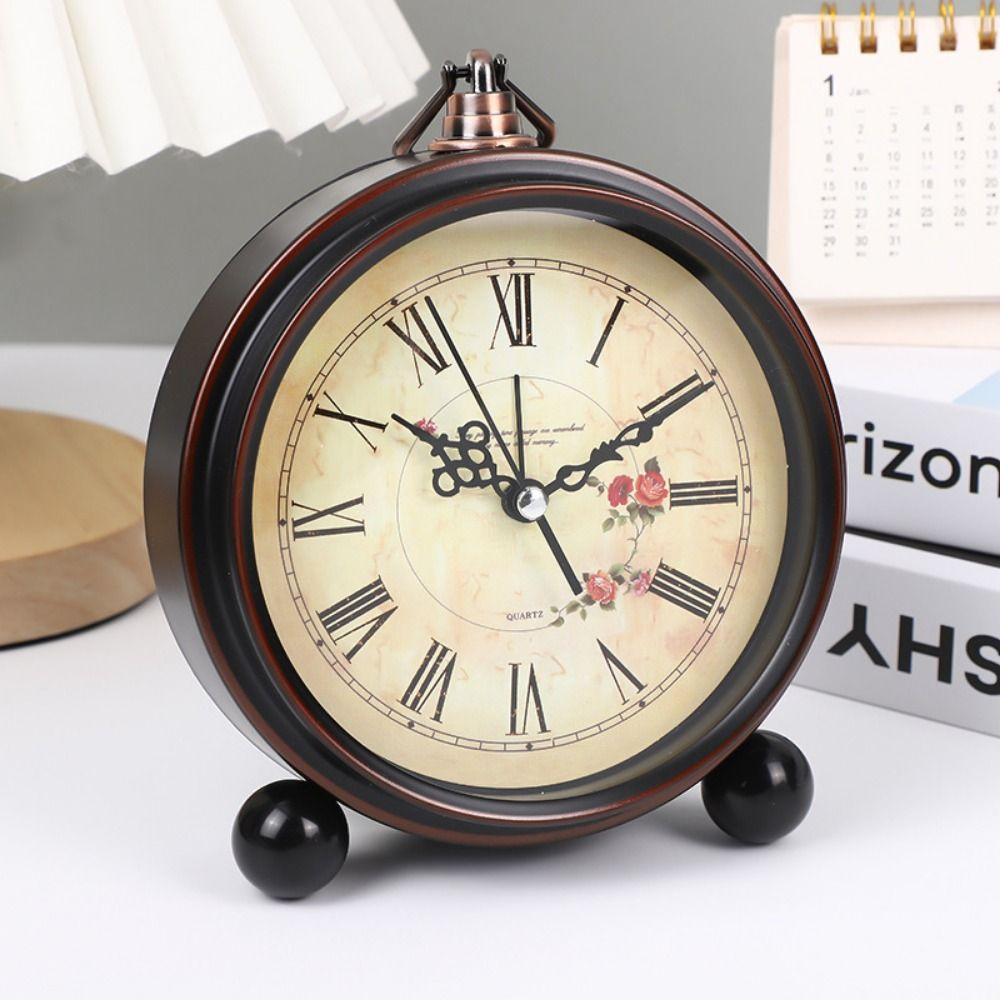 Hangable Battery Alarm Clock Metal Mechanical Clock Simple Desk Quartz Clock Bedside