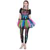 Women Funky Punk Bones Costumes Skeleton Colorful Tutu Dress