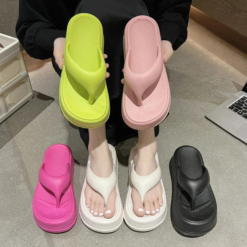 Fashion Crestar Fashion Women Thick-bottomed Flip-flops EVA Heels Solid Color Sandals For Girl Outdoor Soft Platform Beach Slides
