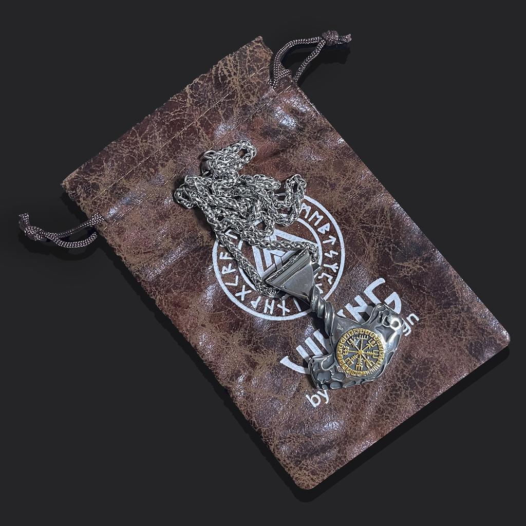Viking Jewelry Trendy Stainless Steel Compass Rune Hammer Pendant Gold Plated Cross Border Orchid Link Necklace Unisex Fashion