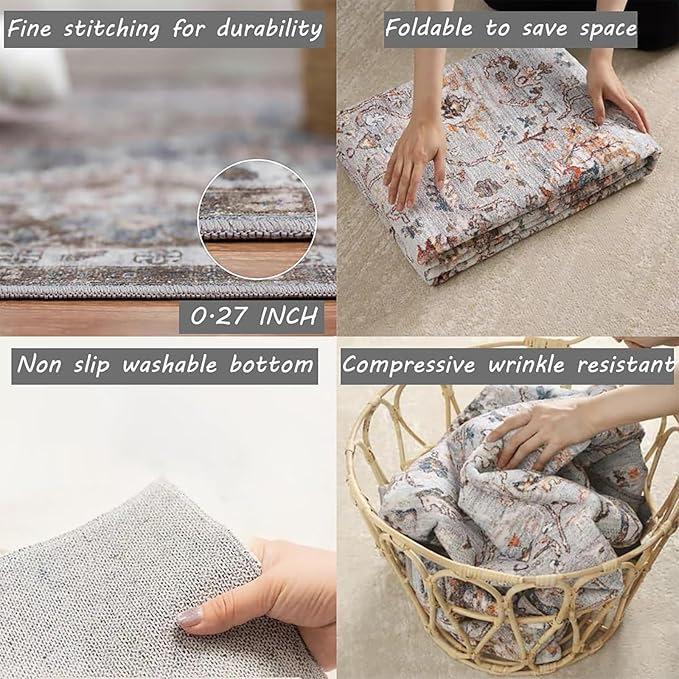 Living Room Carpet Dirt Resistant and Easy To Maintain Retro American Style Foldable Washable Sofa and Coffee Table Carpet