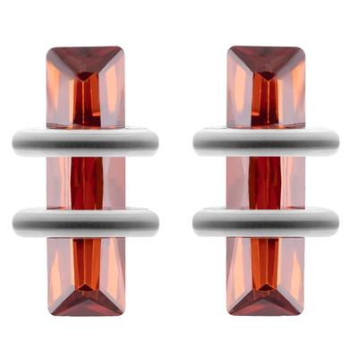 [R4781] - Silver Red 'Crystal' Silver Earrings (rhodium)  - 10x5mm