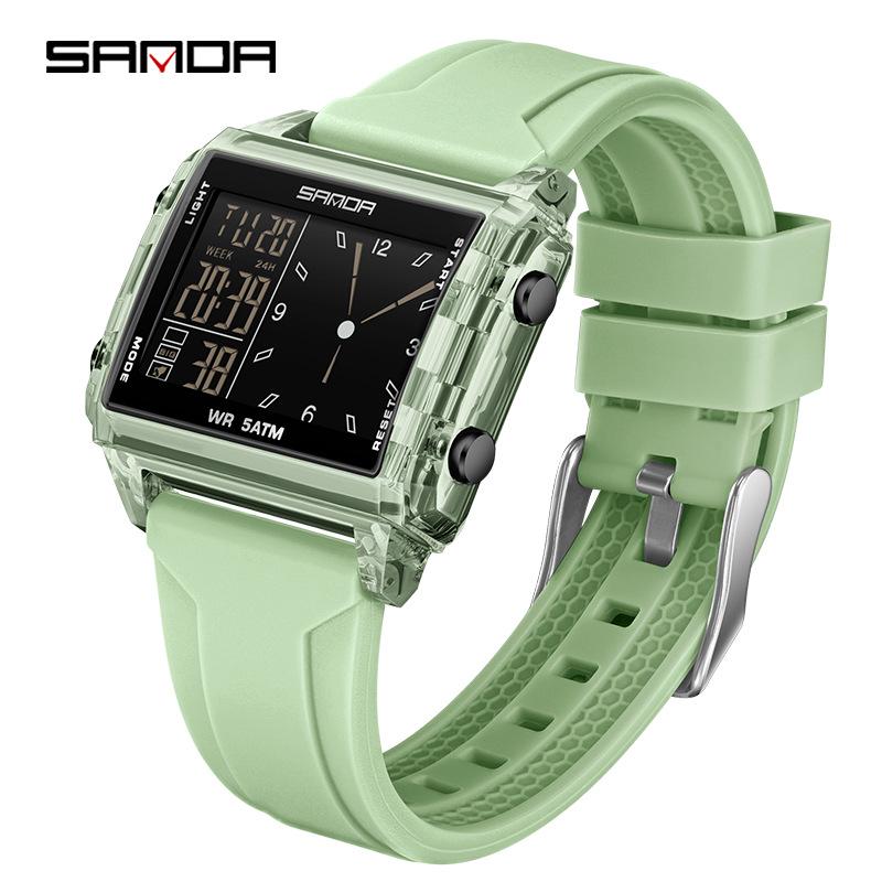Sanda Waterproof Luminous Sports Watch: Square, Transparent Timer for Students