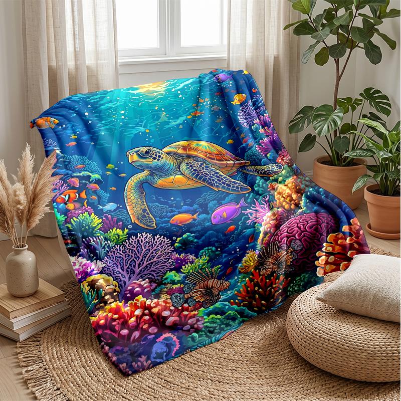 Underwater Coral Paradise Theme Blanket Lightweight Warm Flannel Blanket Decorative Throw Blanket for Home Decoration