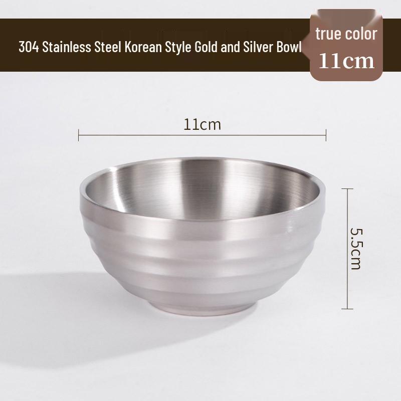 304 Stainless Steel Gold-Threaded Double-Layer Insulated Bowl for Kindergarten Soup and Rice, Korean Style
