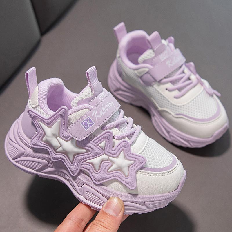 Girls Sports Shoes Fashion Classic Kids Casual Sneakers Children Running Shoes Air Mesh with Stars Breathable 2024 Spring Summer