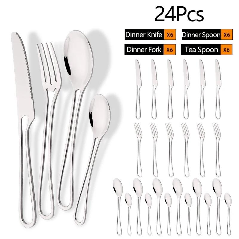 24Pcs Black Dinnerware Set Knife Fork Spoon Cutlery Set Stainless Steel Cake Fork Coffee Spoon Tableware Party Kitchen Flatware