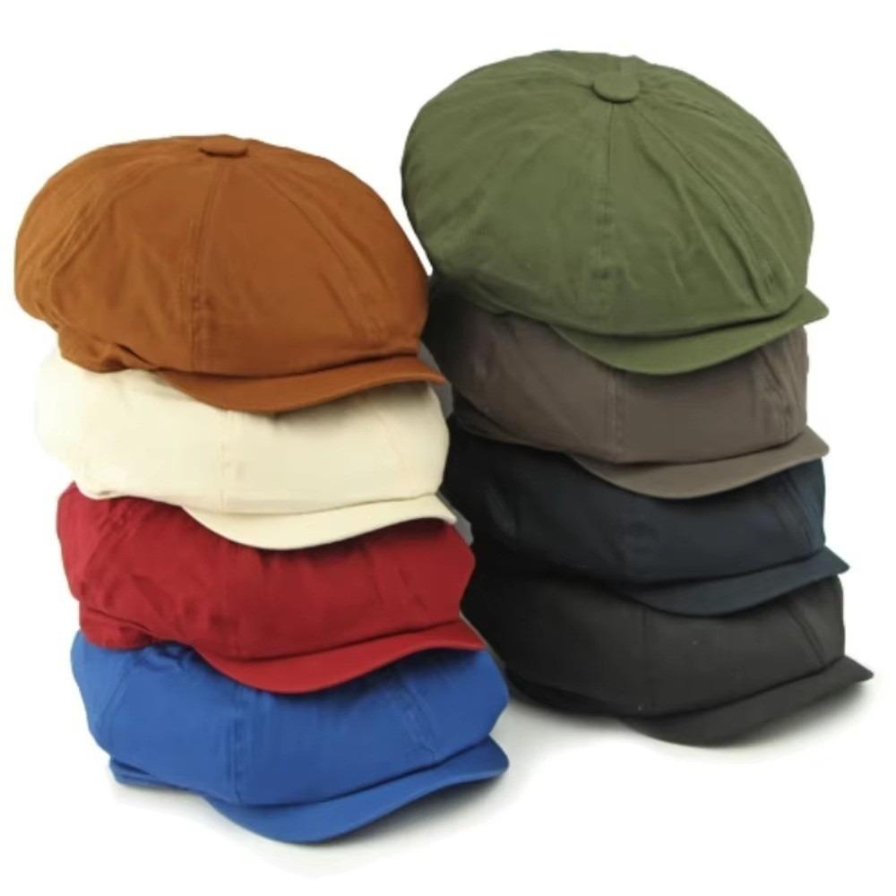 Solid Color Octagonal Hat Cotton Newsboy Caps Street Style Artist Painter Cap  Unisex