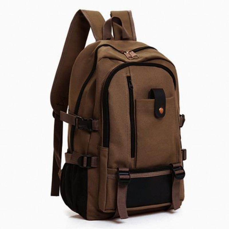 Men's Large Capacity Lightweight Breathable Durable Canvas Backpack Simple School Bag Travel Bag