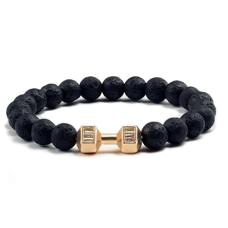 Modisches Mattes Vulkanstein Silber Hantelarmband für Herren
