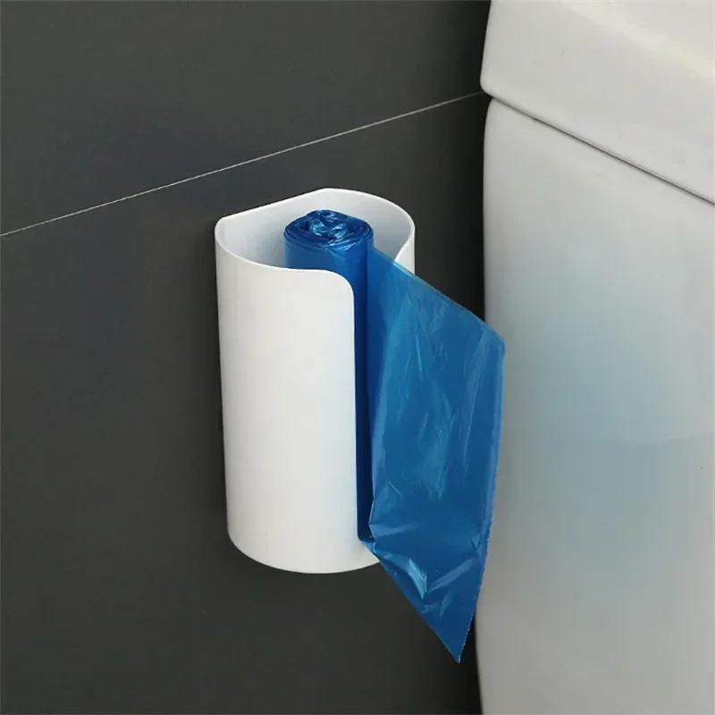 1pc Kitchen Garbage Bag Storage Hole-Free Holder Self-Stick Wall Mounted Home Bathroom Accessories Plastic Bag Holder Kitchen