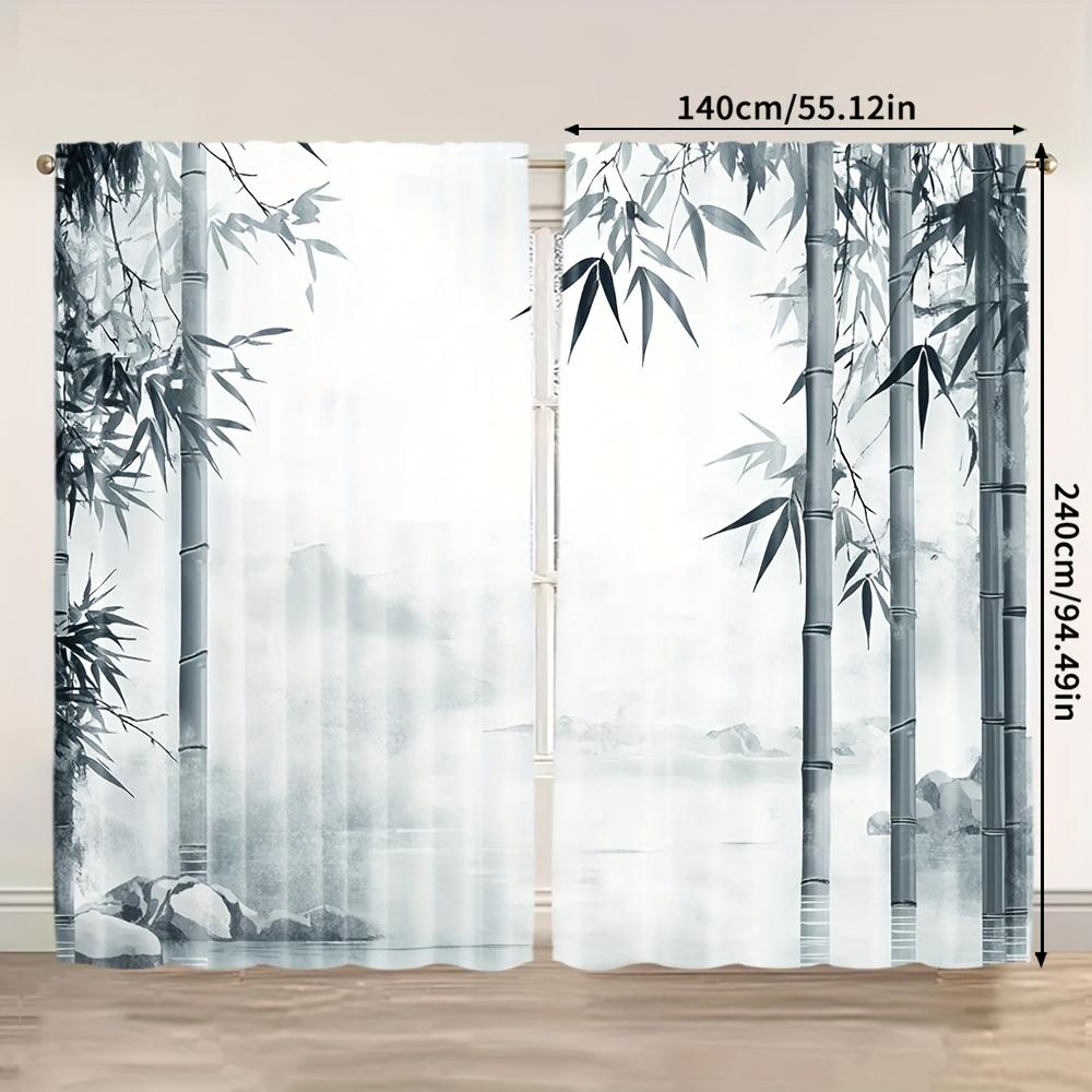 2PCS Zen Bamboo Ink Painting Curtains - 2D Artistic Light Filtering Panels for Bedroom Living Room Office   Rod Pocket Style