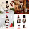 Natural Wood Nutcrackers Statue Ornament 30cm Tall Bagpipe Drummer Soldier Figure Home Decoration For Family Festivities