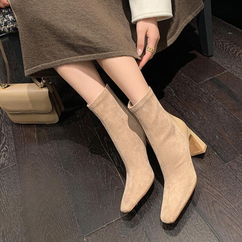 Women's Modern Short Booties  Designer Women Sock Ankle Boots Fashion Elegant Dancing Thick Heel Party Prom Shoes
