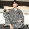Cotton Men's Pajamas Spring and Autumn Long-Sleeved Nightwear New Cardigan Plaid Wind Homewear Sleepwear Loungewear