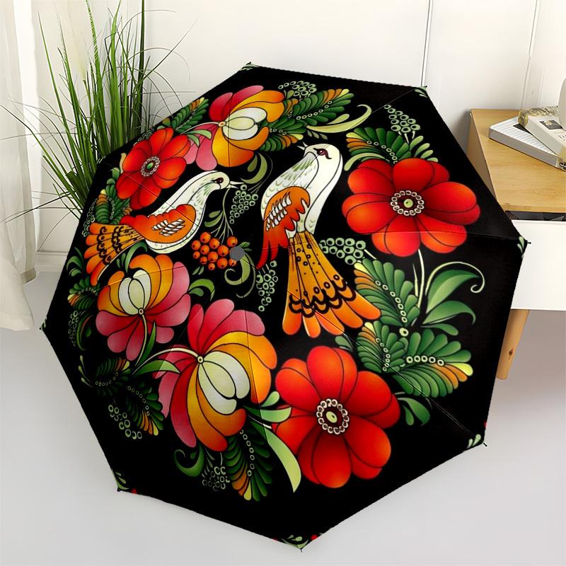 1pc Floral Mandala, Bird Art, Colorful Design Umbrella with Plastic Handle,Compact & Stylish,Suitable for All Seasons YS331055