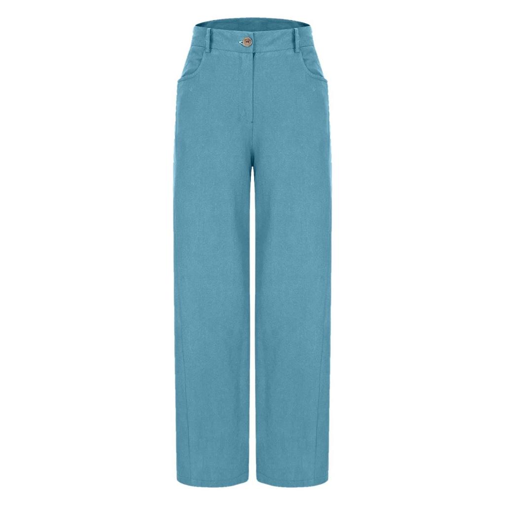 Women's Fashionable Color Button Pocket High Waist Casual Straight Leg Pants