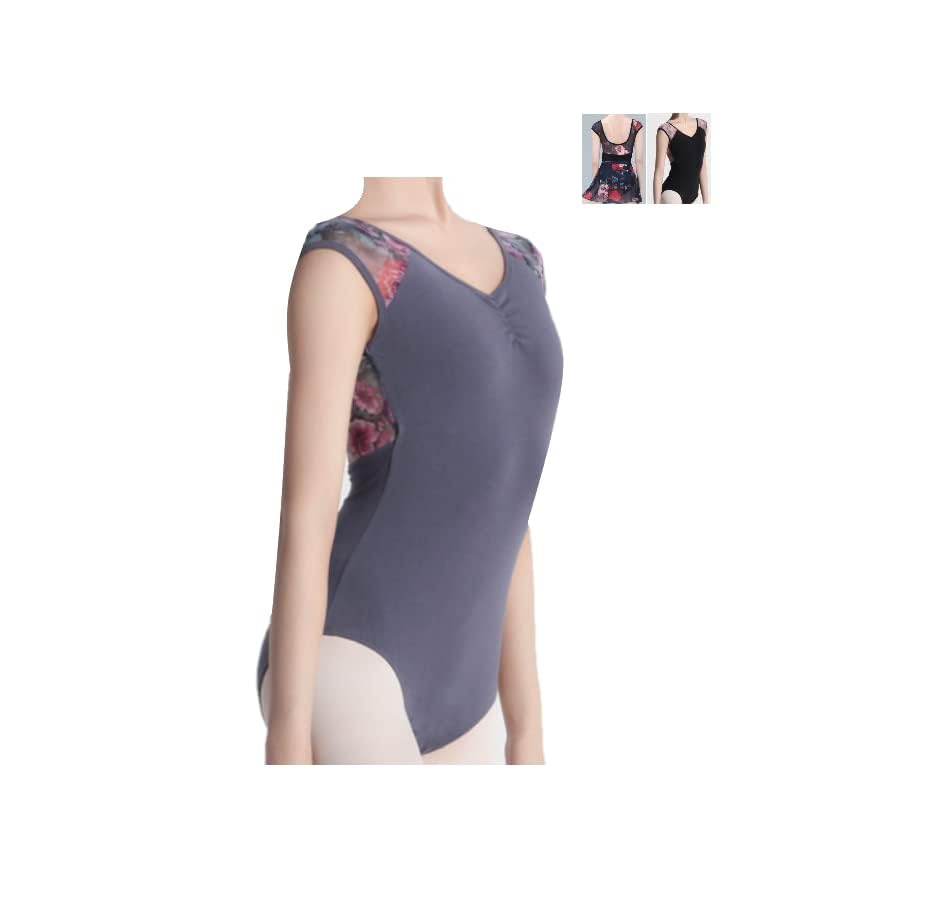 ProDance Floral Ballet Leotard PLHA017B XL Gray/Black Half-Cup (Gray Flower, (170))