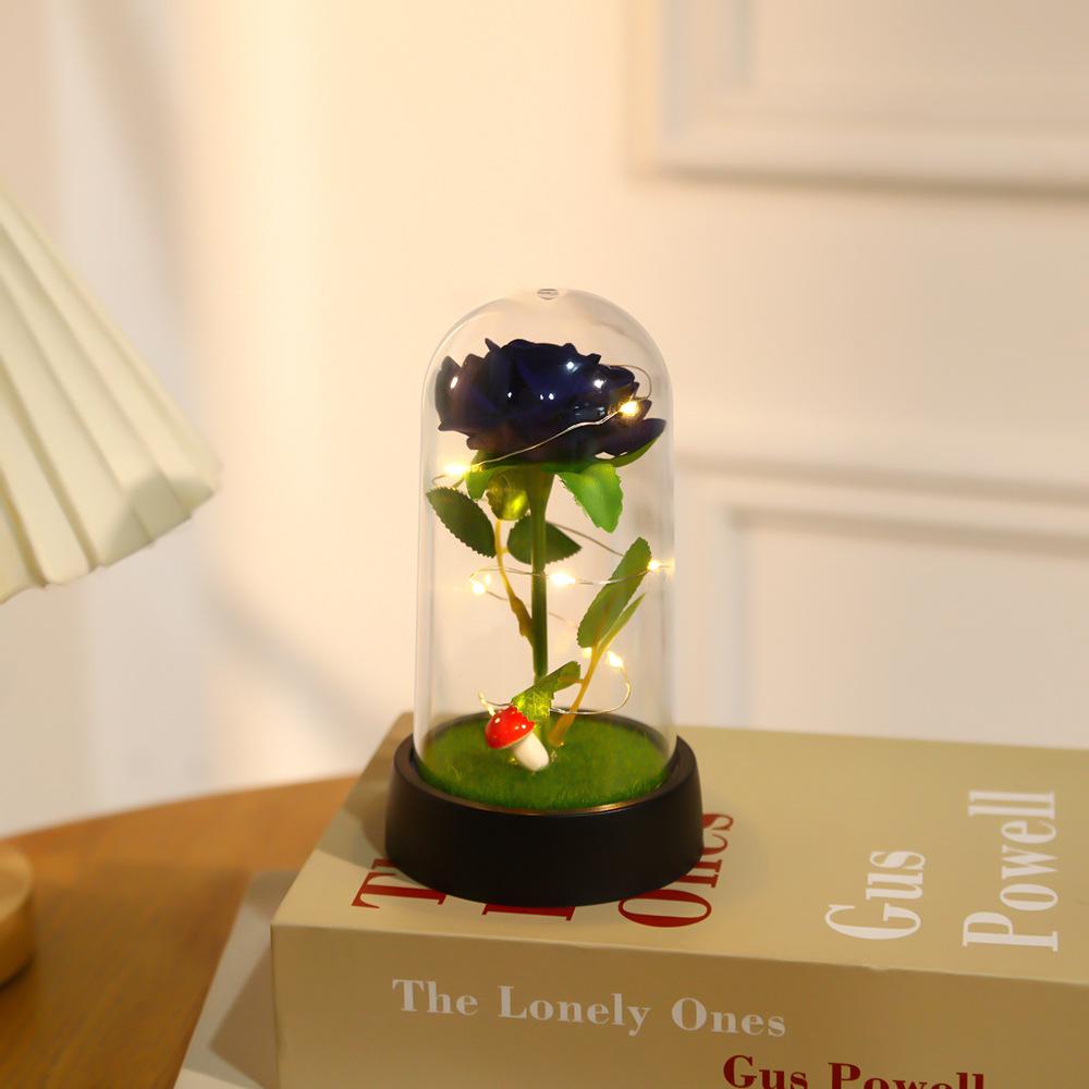 Eternal flower with glass cover, Valentine's Day Qixi Festival gift, creative desktop ornament atmosphere night light