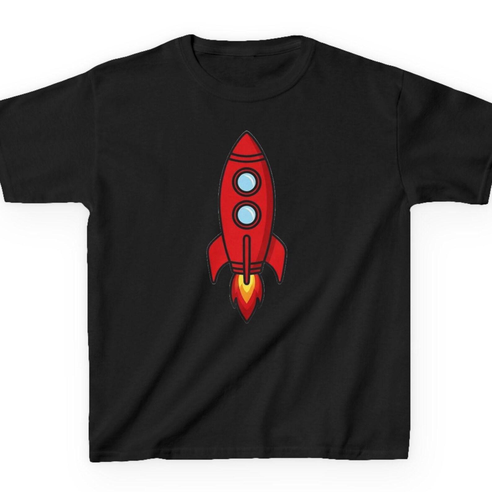 Red Rocket Ship Kids T-Shirt | Little Astronaut Birthday Shirt | To The Moon Party Youth Tee | Outer Space Graphic Kids Top 140