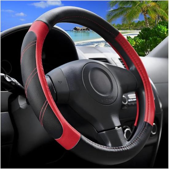 Car Steering Wheel Cover, 15 Inch Carbon Fiber Leather Non-Slip Steering Wheel Protector With Lining, Breathable Automotive Interior Accessories,