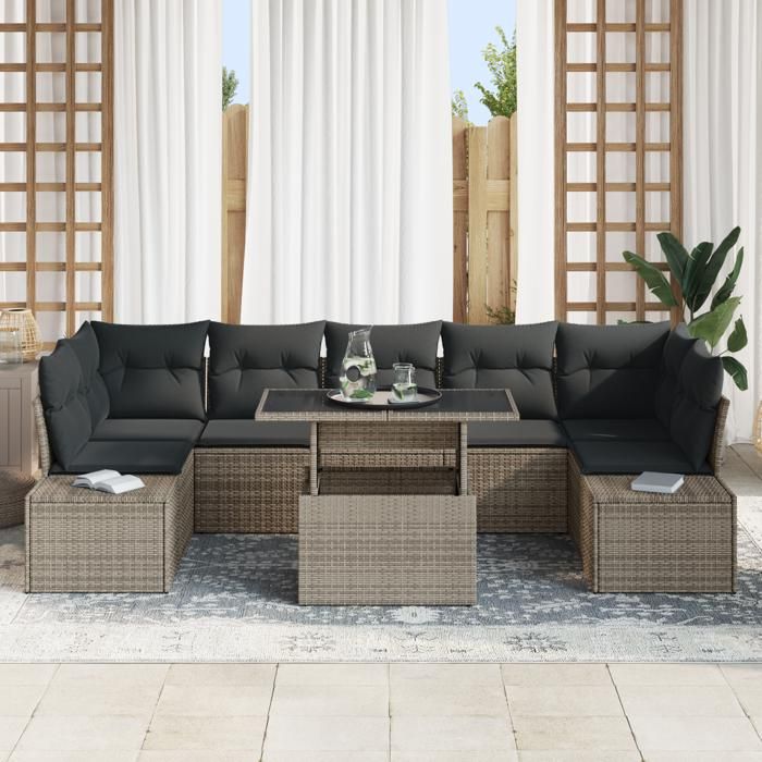 VidaXL Ensemble de canapé de jardin de 8 pièces avec coussins en poly rattan gris 3349135
