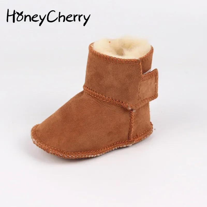HoneyCherry Winter Baby Sheepskin Fur Snow Boots Baby Soft Soled Warm Toddler Boots