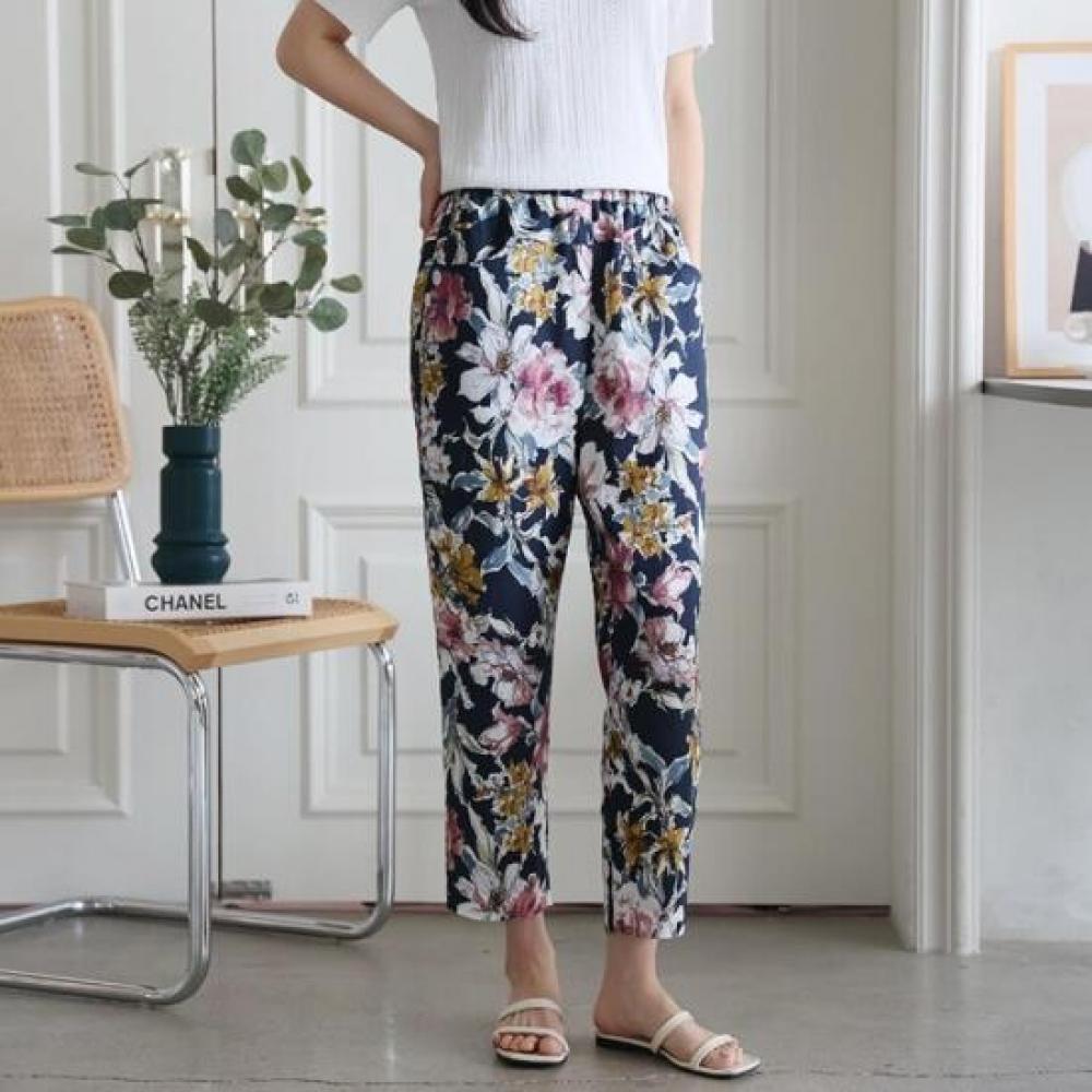 New ArrivalS Open Run Women S Vacation Look Flower Pattern Pocket Banding pantS
