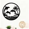 Tropical Dolphin Palm Tree Metal Wall Art Weatherproof Iron Sculpture Outdoor Garden Decor