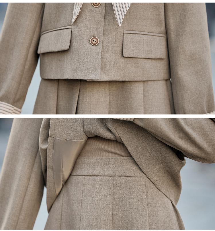 Spring 2025 Bow-Accent Single-Breasted Jacket & Skirt Two-Piece Set