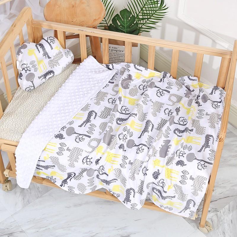 Soft Plush Double-Layer Baby Swaddle Blanket With Cartoon Animal Print Matching Pillow Set Newborns