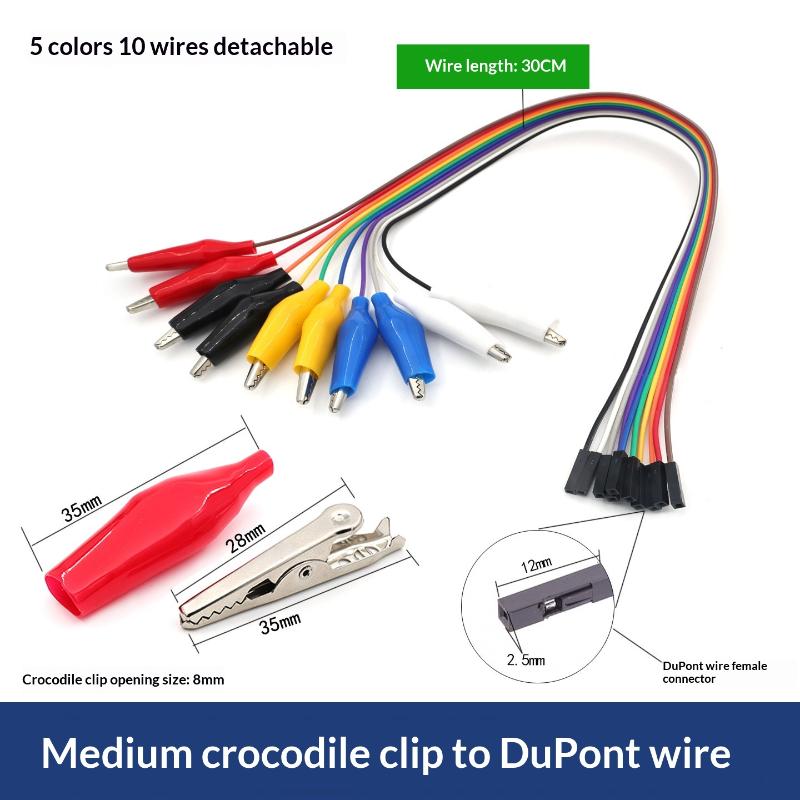 10-Pin Male/Female to Alligator Clip Test Cable Anti-Corrosion Insulated Lead for DIY Electronic Project Experiment