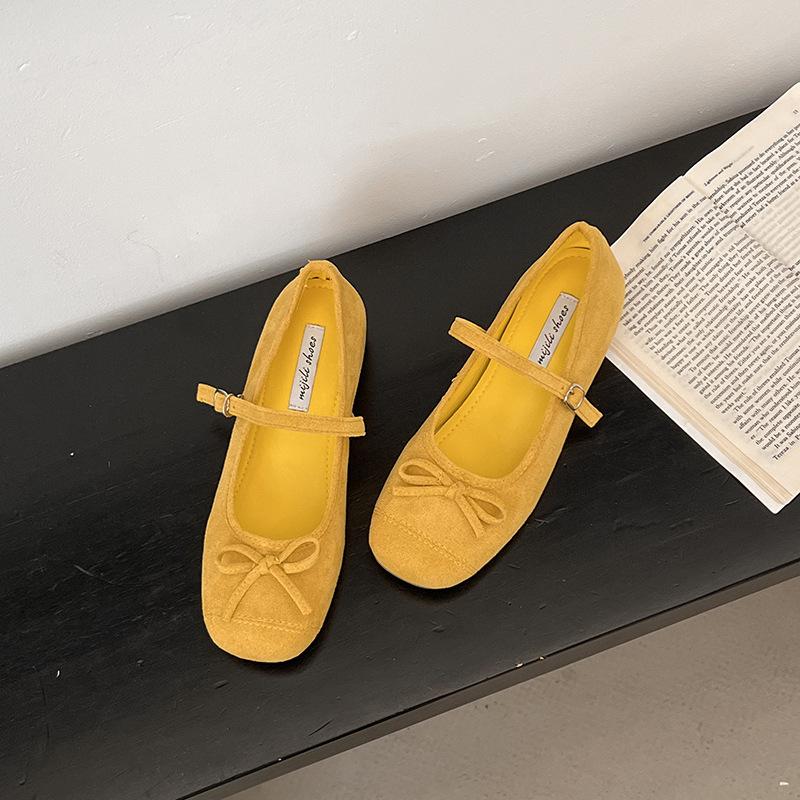 

French gentle bow Mary Jane shoes women s new temperament shallow mouth ballet shoes one pedal skirt single shoes 40