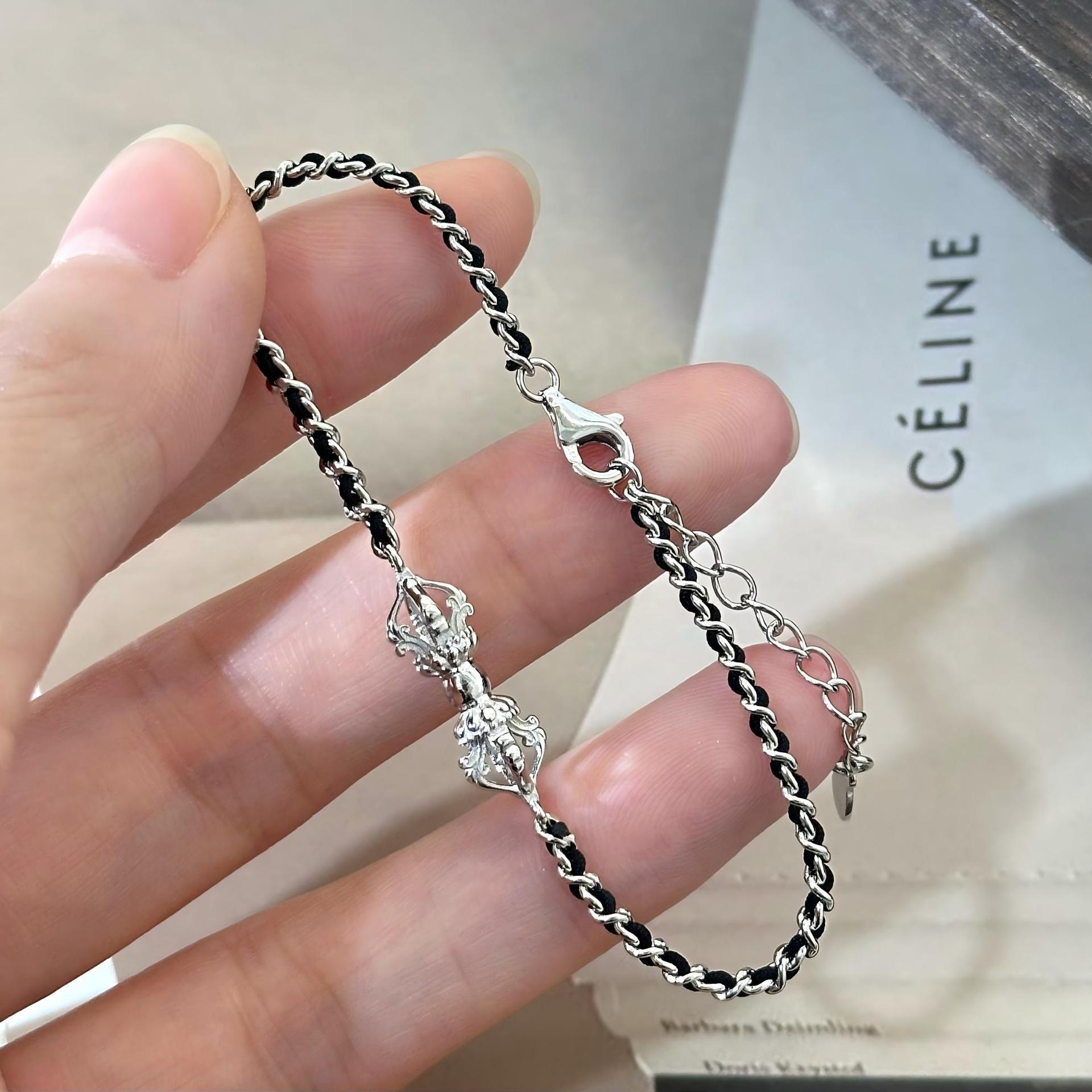 

Korean Style S925 Sterling Silver Vajra Macrame Bracelet with Shimmering Beads for Women