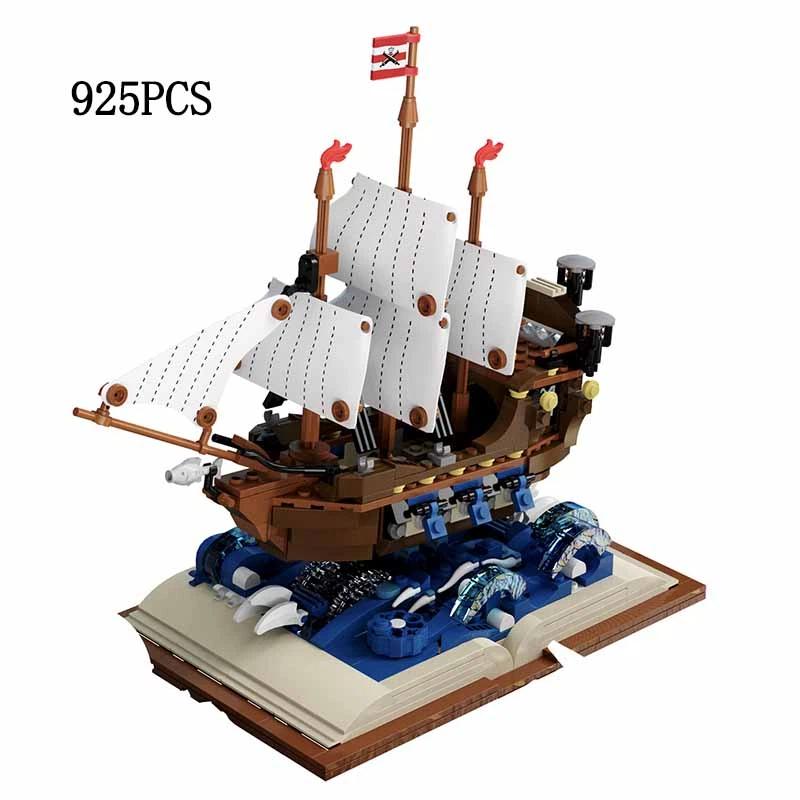 925Pcs Magic Book Sailboat Building Block Ornament Set Military Imperial Warship Model Modular Assemblytoys Adults Gift