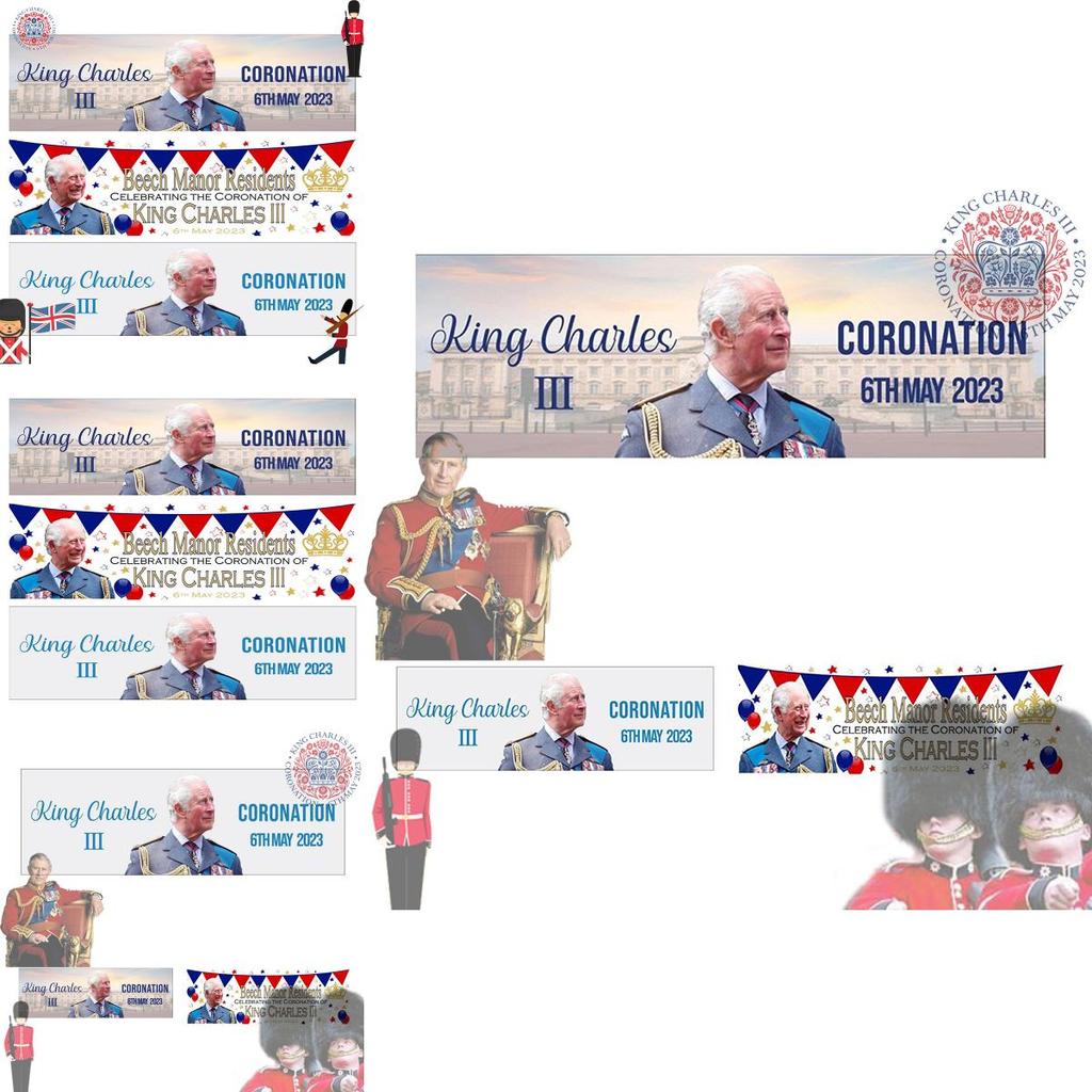 Krönungsflagge König Karl III. Premium Polyesterstoff 50x150cm